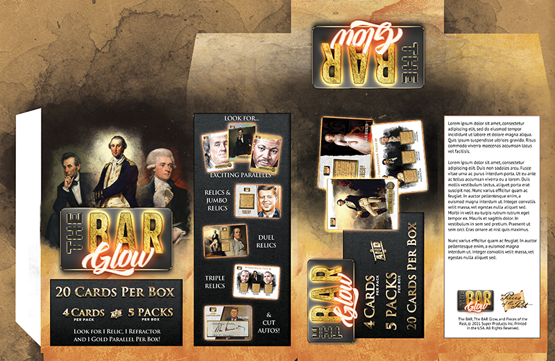 Sealed foil card packs and a display box fanned out on a parchment background