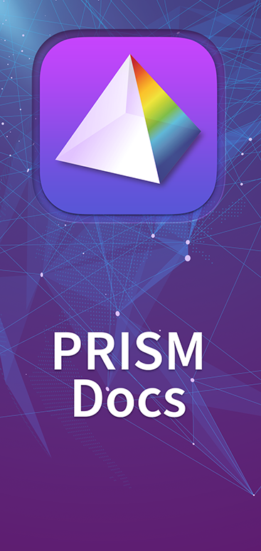 PRISM Docs app tile: the pyramid icon on a purple constellation background